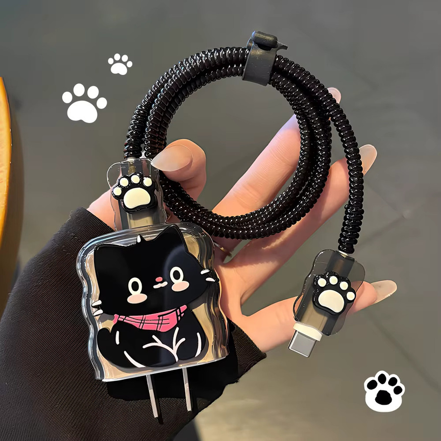 Transparente schwarze Katzen-Schutzhülle für Apple iPhone 18W 20W US-Ladegeräte - Bild 2