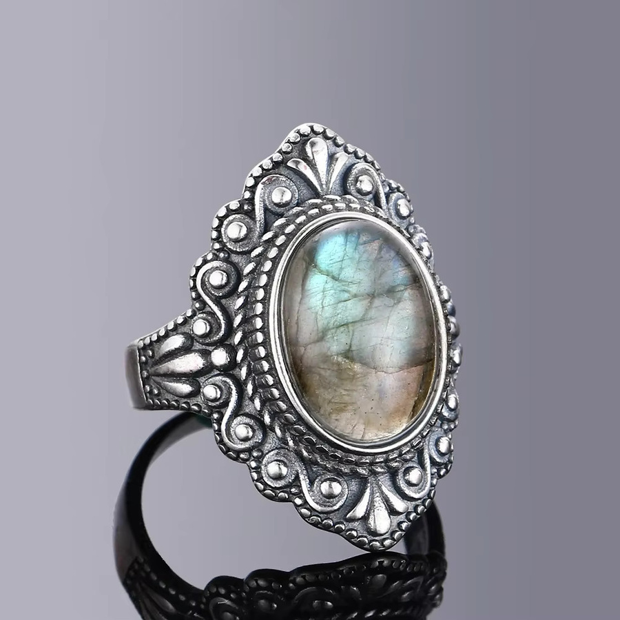 QIBAOKU Silberring, 925 Silber, Labradorit, Damen - Bild 2