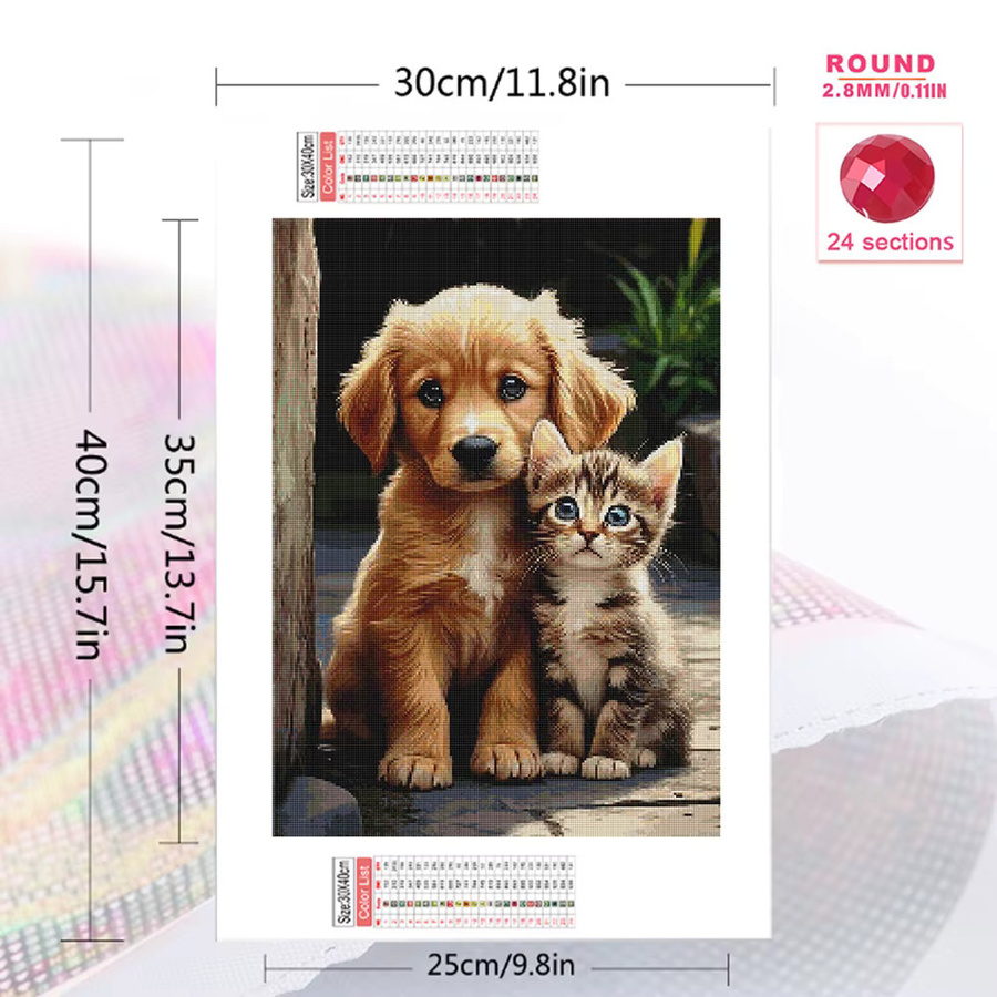 Momoart Diamant-Stickerei DIY Set mit Hund und Katzenmuster in Multicolour für Erwachsene und Anfänger B/H/T: 30,0 x 20,0 x 20,0 cm - Bild 2