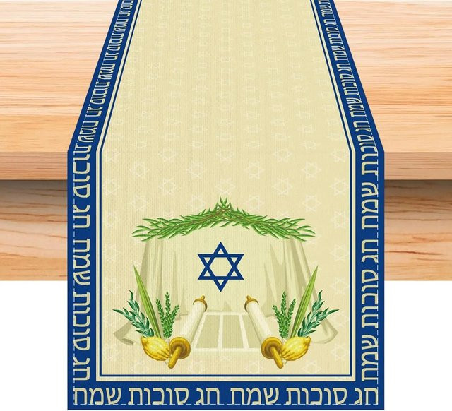 JMG Household Supplies Sukkot Tischläufer für den jüdischen Feiertag, beige, B/H: 150 x 33 cm - Bild 1