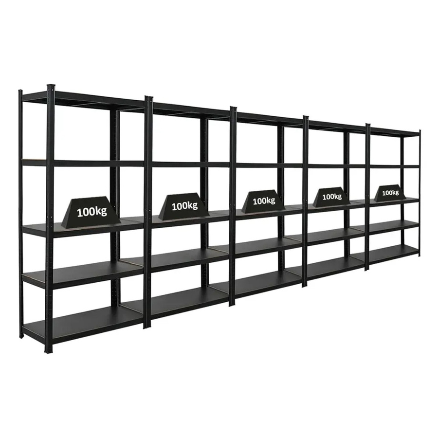 5er Set PROREGAL All Black Series Ragnar Schwerlastregal, Matt Schwarz, H x B x T: 180 x 90 x 40 cm, Fachlast 100 kg - Bild 2