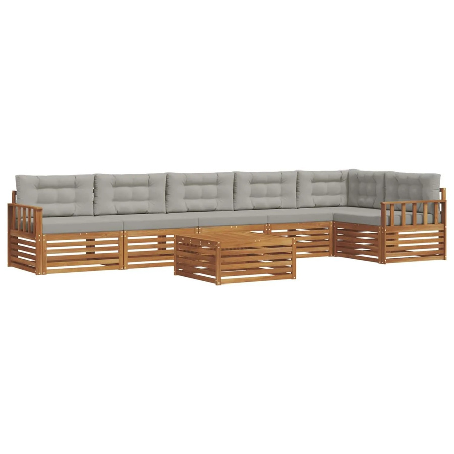 vidaXL Outdoor-Sofagarnitur in L-Form aus Akazienholz mit Kissen, 7-teilig, Natur und Hellgrau - Bild 2