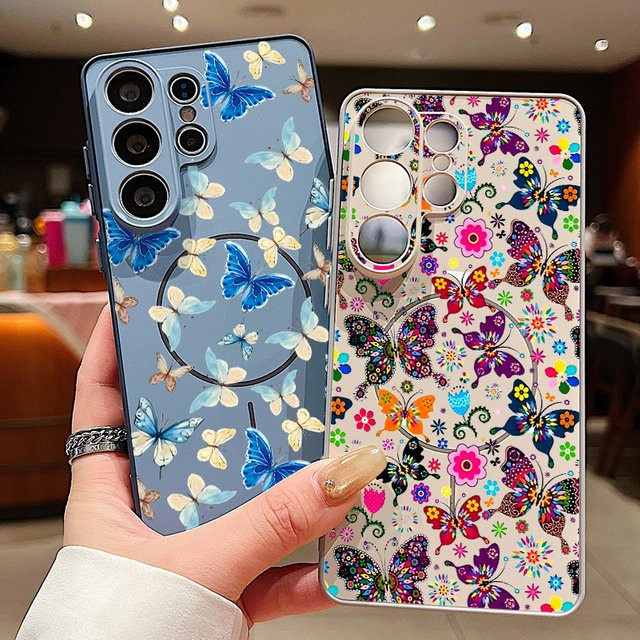 Magnetische Handyhülle mit Schmetterlingsdruck für Samsung Galaxy S26 S25 S24 S23 Ultra S25 FE A57 A56 A37 A17 A55 A26 A36 A35 Cover in Schwarz und Mehrfarbig - Bild 1