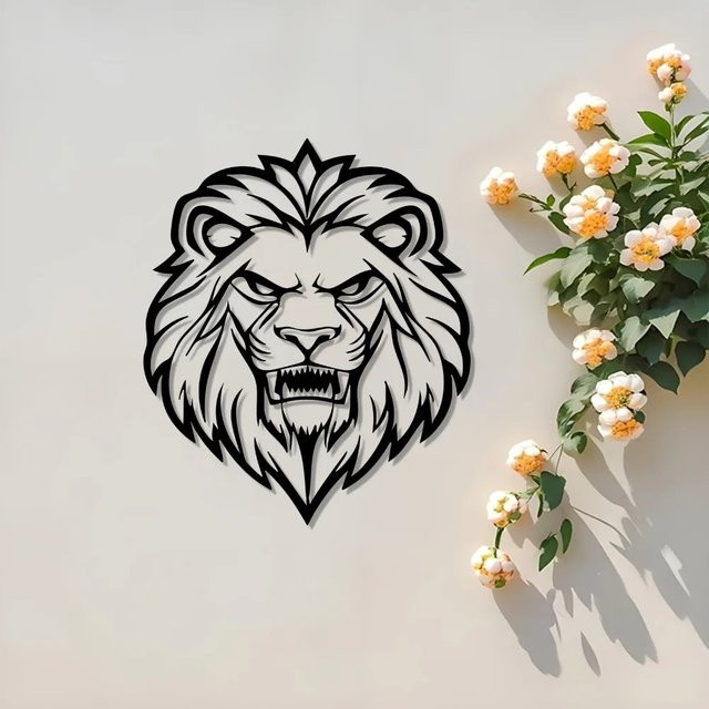 CIFBUY Metall-Löwenkopf-Wandskulptur in Schwarz, Wetterfeste 3D-Tierkunst für Garten und Außenbereich - Bild 1
