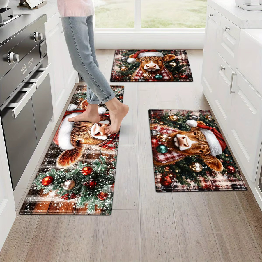 VIKAMA Weihnachtsmann Muster Bodenmatte für Küche und Eingangsbereich, Rot/Mehrfarbig, B: 60 cm, T: 40 cm - Bild 2