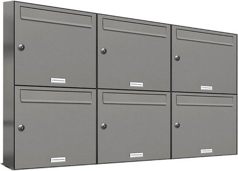 AL Briefkasten für 6 Parteien, Aufputzmontage, grau, B/H/T: 115,9 x 68,4 x 11,6 cm - Bild 1