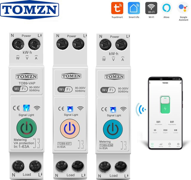 TOMZN WLAN Smart Switch TOB9-VAP 63A 1P+N mit kWh-Messung und Timer, Tuya Smart Life kompatibler Schutzschalter in Weiß - Bild 1