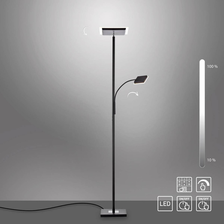 Just Light Stehlampe HANS in Schwarz aus Metall und Kunststoff, dimmbar und verstellbar, B/H/T: 25 x 190 x 25 cm - Bild 2