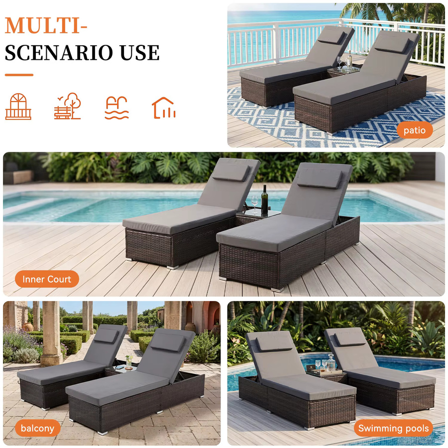 OYAJIA 3-teiliges Outdoor-Gartenmöbel-Set aus Rattan mit Polsterung in Schwarz und Braun für Terrasse und Wintergarten - Bild 4