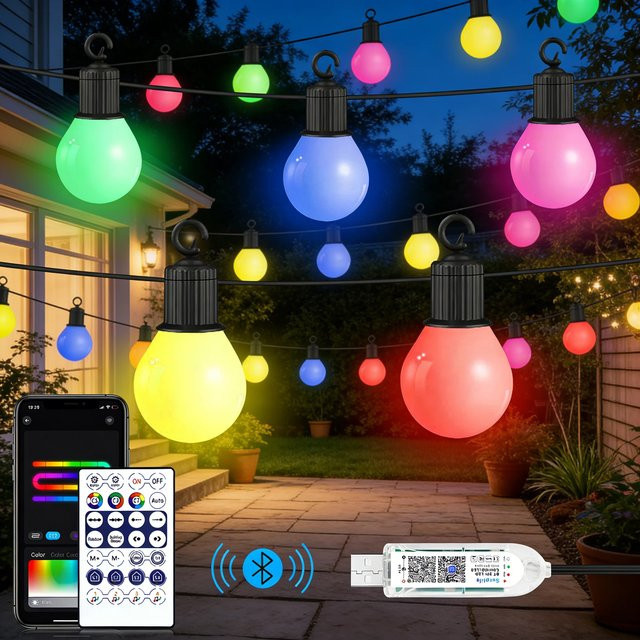 SerRickDon RGBIC LED-Lichterkette mit WIFI und Bluetooth, USB-Betrieb, Multicolor, für Außenbereich, Garten und Weihnachtsdekoration - Bild 1