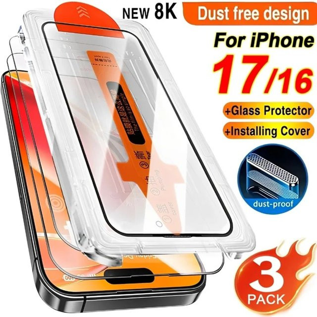 3er-Pack DIXSG Ultra-HD Displayschutzfolie aus Glas für iPhone 17 16 15 Pro Max 17 Air 16e 15 Plus 14 13 12 11 Pro, transparent, staubfreie und einfache Installation - Bild 1