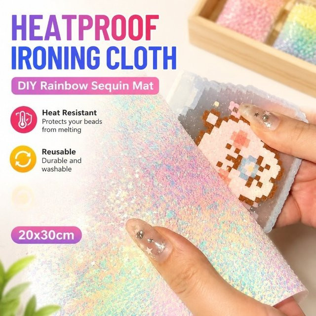 Hitzebeständige DIY Regenbogen-Pailletten Backmatte in Multicolour, B/T: 20 x 30 cm, für Bastelperlen und DIY-Projekte - Bild 1