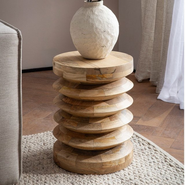 Finebuy Beistelltisch aus Massivholz in Braun, Sitzhocker als Baumstumpf, Durchmesser: 35 cm, Höhe: 45 cm - Bild 1