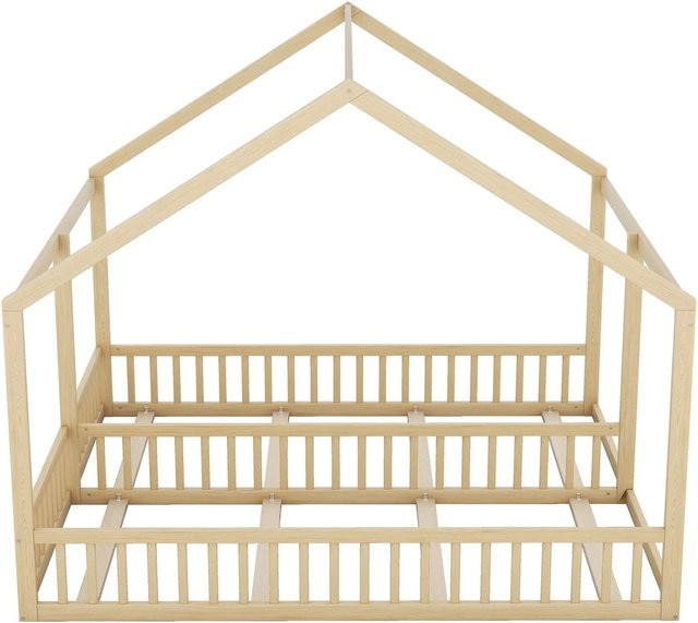 KOMHTOM 2-in-1 Einzelbett im Hausdesign aus Kiefernholz und MDF, Farbe Natur/Beige, B/T/H: 90 x 200 x 168 cm - Bild 1