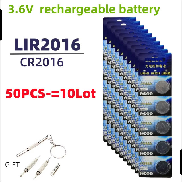 Koonenda LIR2016 Wiederaufladbare Lithium-Knopfzelle 3,6 V 20 mAh in Silber als Ersatz für CR2016 Münzbatterien - Bild 1