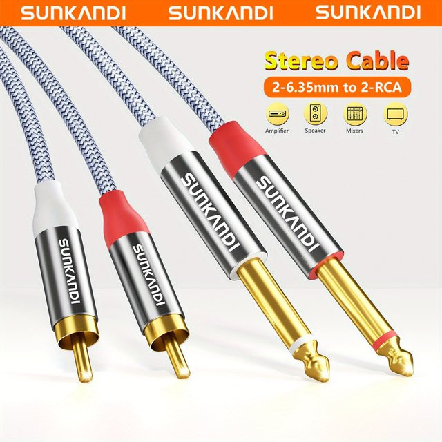 SUNKANDI Dual 1/4 Zoll TS auf Dual RCA Interconnect Kabel, grau - Bild 1