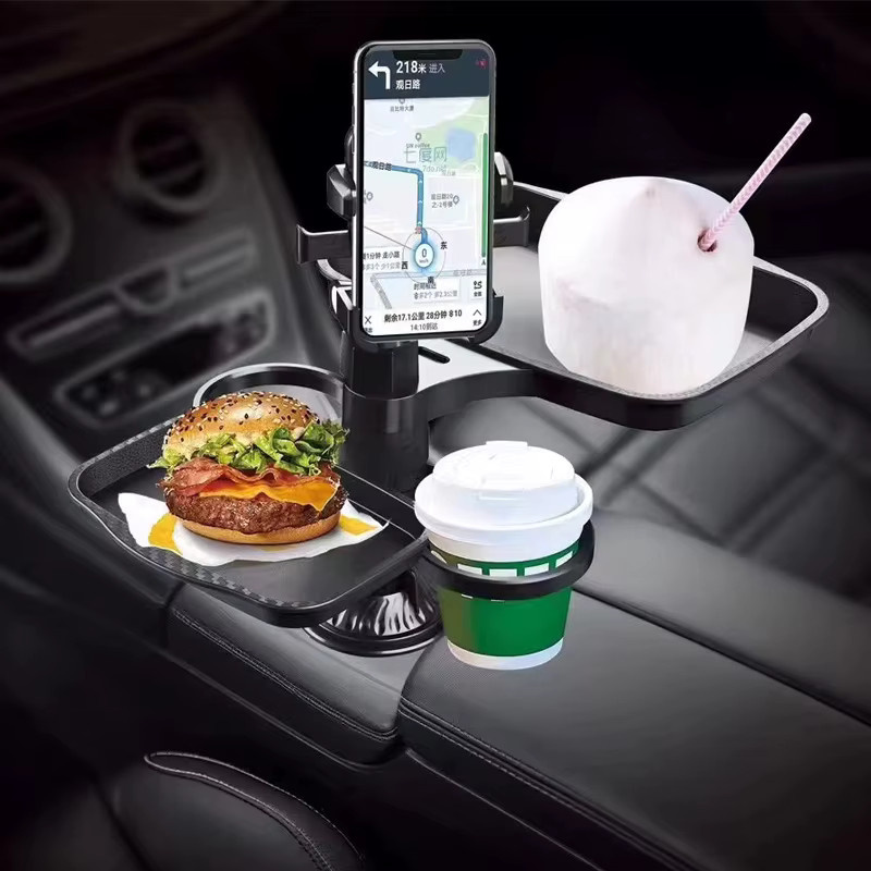 CHYIEER Auto-Tasse-Telefonhalter mit 360-Grad-Drehung und Tablett in Schwarz - Bild 2