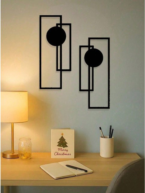 2-teilige abstrakte Wandkunst aus Metall in Schwarz von CIFBUY, minimalistische Gothic-Linienskulptur für Wohnzimmer, Schlafzimmer oder Büro - Bild 1