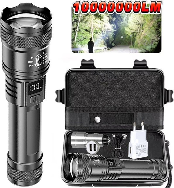 XIWANGFIRE Taktische LED-Taschenlampe aus Aluminium, wiederaufladbare Zoom-Laterne mit COB-Licht in Schwarz - Bild 1