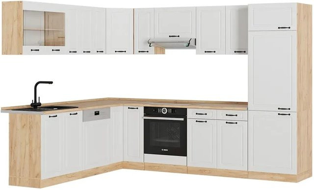 Vicco R-Line Eckküche Landhaus Stil in Weiß und Eiche B/T/H: 227 x 287 x 207 cm - Bild 1