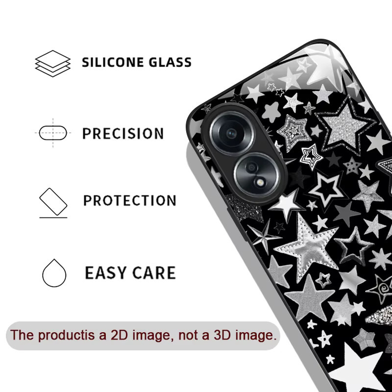 Silberne Handyhülle aus gehärtetem Glas mit Fünf-Sterne-Muster für OPPO Realme 13 Pro Plus 12 11 10 C33 X7 Max GT Neo 2 3 Cover Y2K - Bild 2
