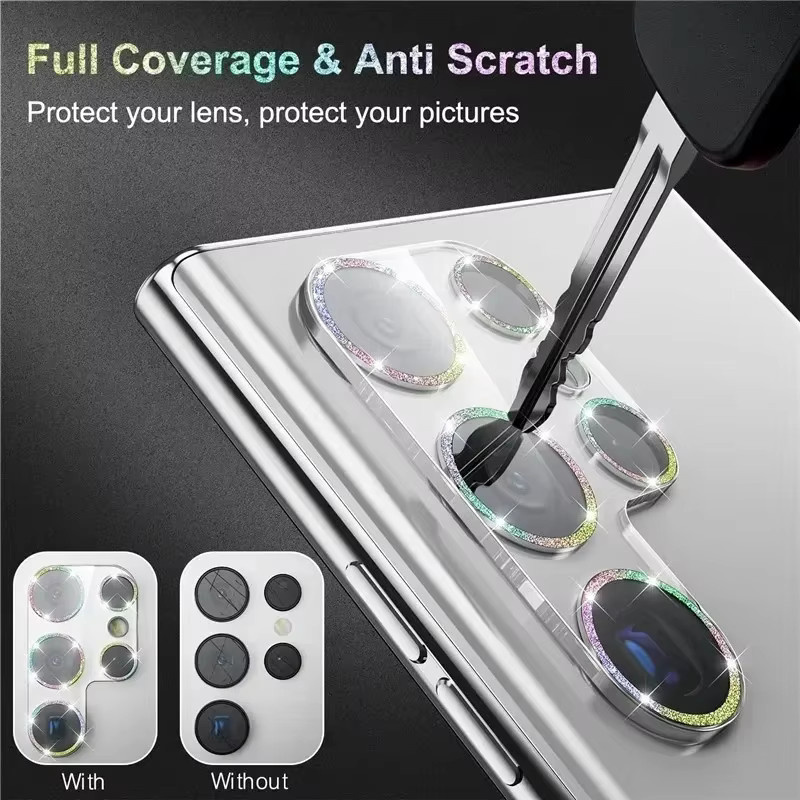 Glitzer Kameraschutz aus gehärtetem Glas für Samsung Galaxy S25, S24, S23 Ultra Plus und S25 Ultra in Silber - Bild 5