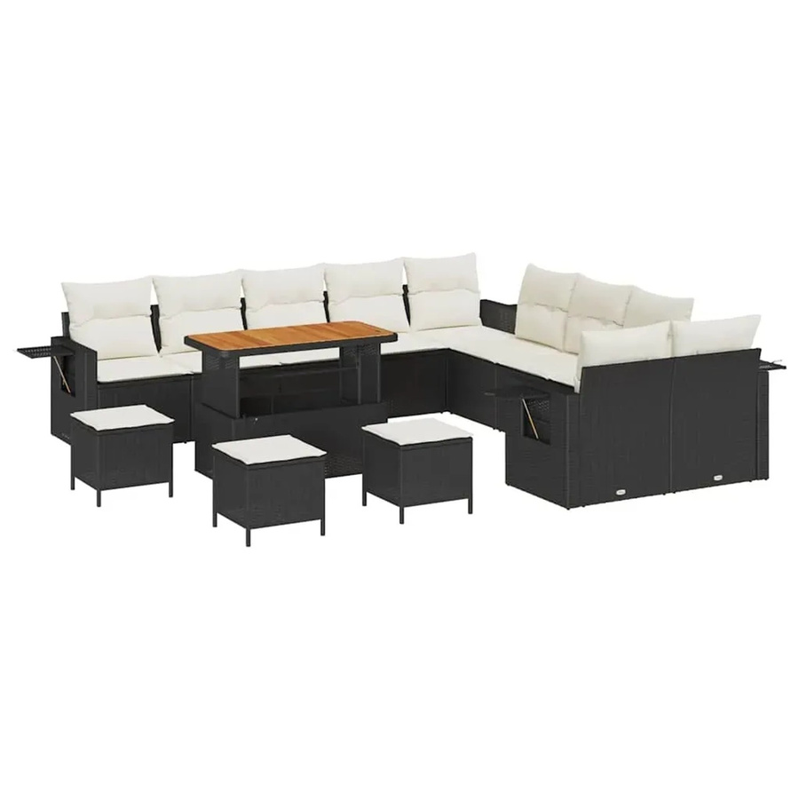 vidaXL Garten-Sofa-Set 14-teilig aus Poly-Rattan in Schwarz-Creme - Bild 2
