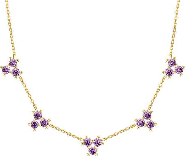 POMOiii Halskette, 925 Silber, 18 Karat Gelbgold-Einlage, lila Diamant-Schneeflocke, Damen - Bild 1