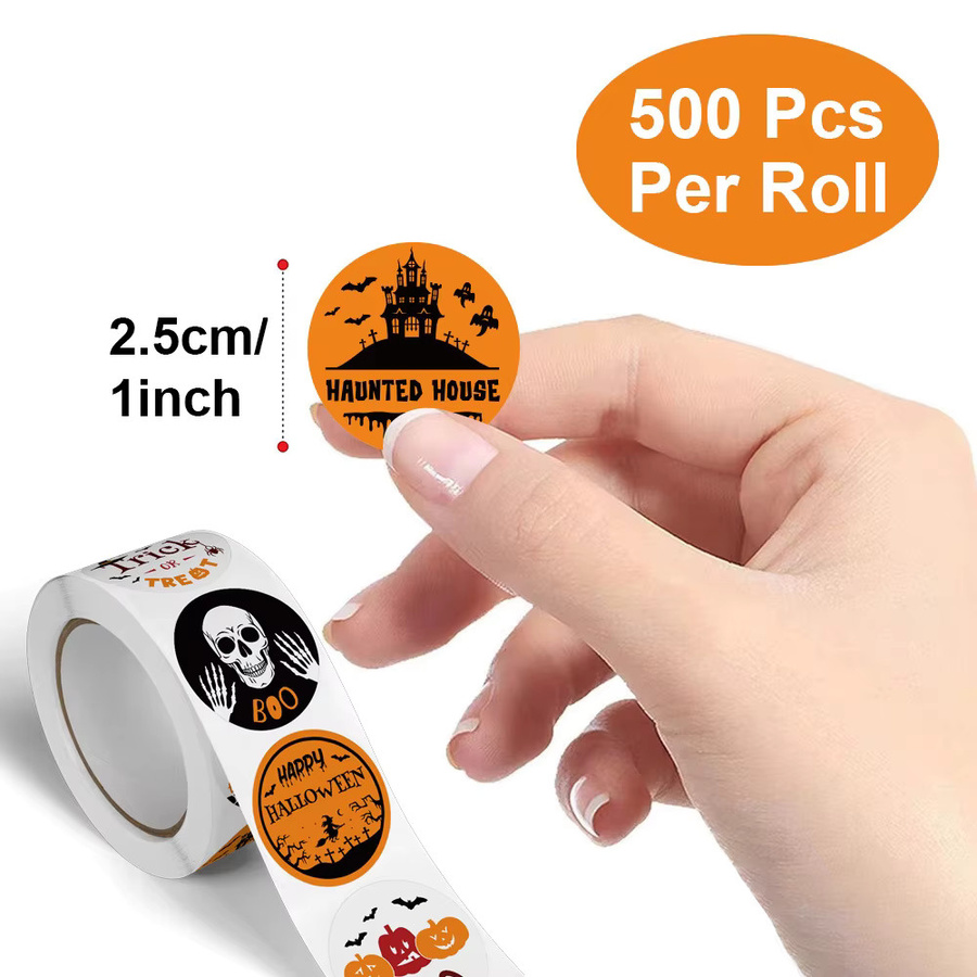 TYFYO Halloween Aufkleber Set mit Kürbis und Fledermaus, 500 Stück runde Papieraufkleber in Mehrfarben, Durchmesser: 2,5 cm, ideal für Kinder, Party und DIY-Dekoration - Bild 2