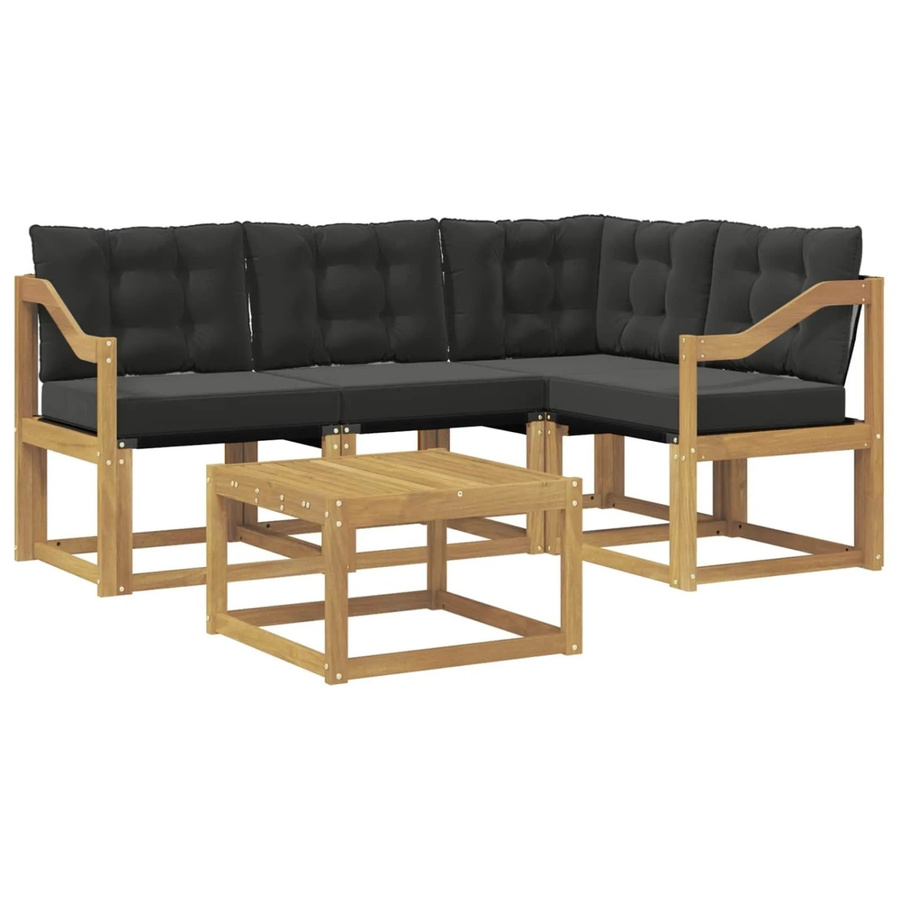 vidaXL Outdoor-Sofagarnitur in L-Form aus Akazienholz mit Kissen und Couchtisch, 5-teiliges Set, Weiß und Schwarz - Bild 2