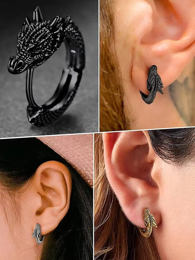 CAOSHI Creolen, Drache, Silber, Unisex - Bild 4
