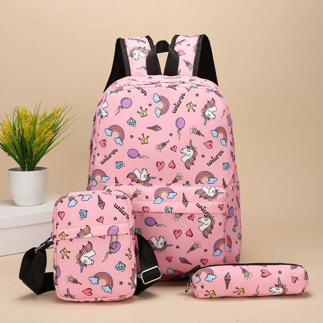 3-teiliges Set Cartoon Bagger Schulrucksack mit Brotdose und Federmäppchen in Pink für Jungen und Teenager - Bild 1