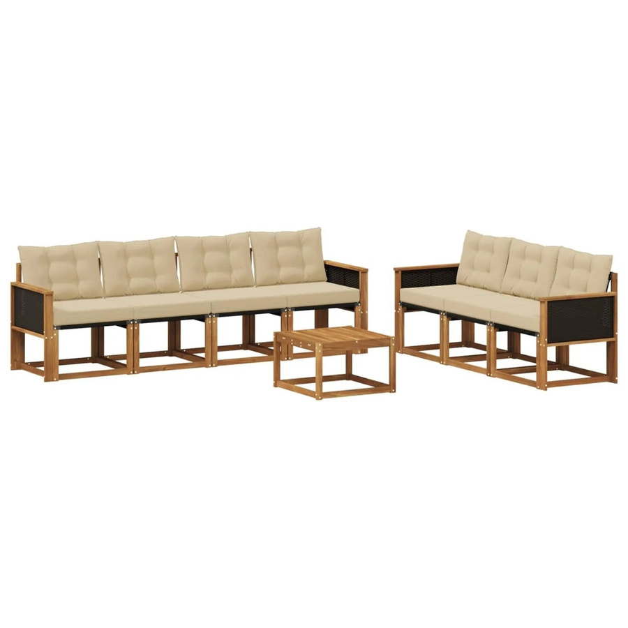 vidaXL Outdoor-Sofagarnitur aus Akazienholz mit Textilene und Kissen in Natur und Beige - Bild 2