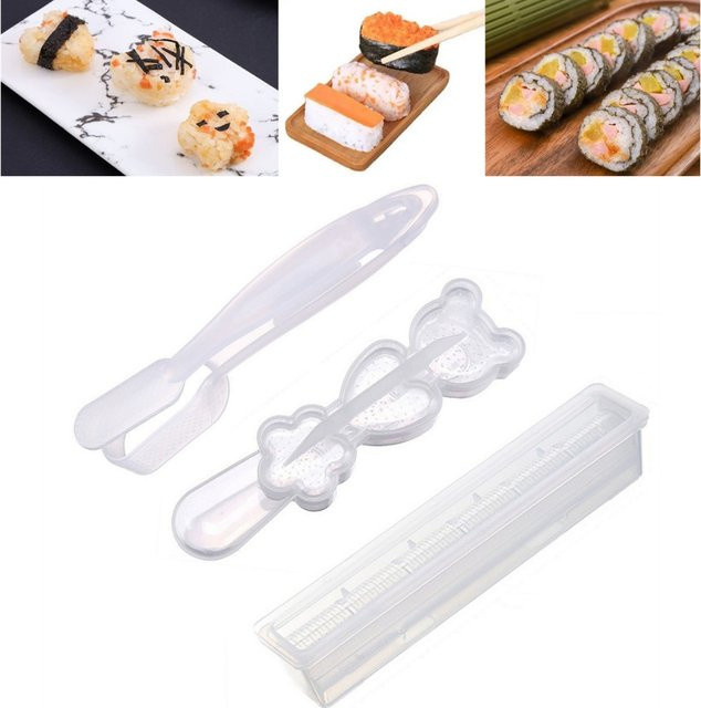 3-teiliges Sushi-Formen-Set aus Kunststoff für DIY Reisbälle und Sushi-Rollen in Form von Kriegsschiffen und Bären, transparent - Bild 1