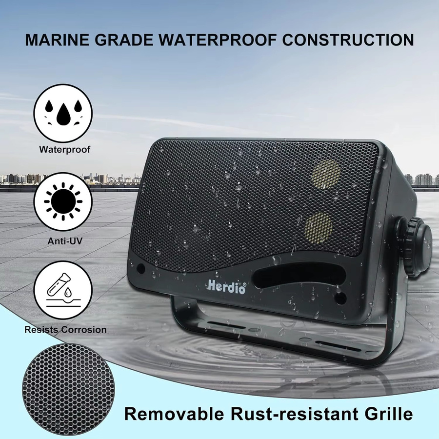 Herdio 3,5-Zoll Außenlautsprecher 200 W wasserdicht, 3-Wege HiFi Passiv-Lautsprecher mit Wandhalterung, Schwarz - Bild 4