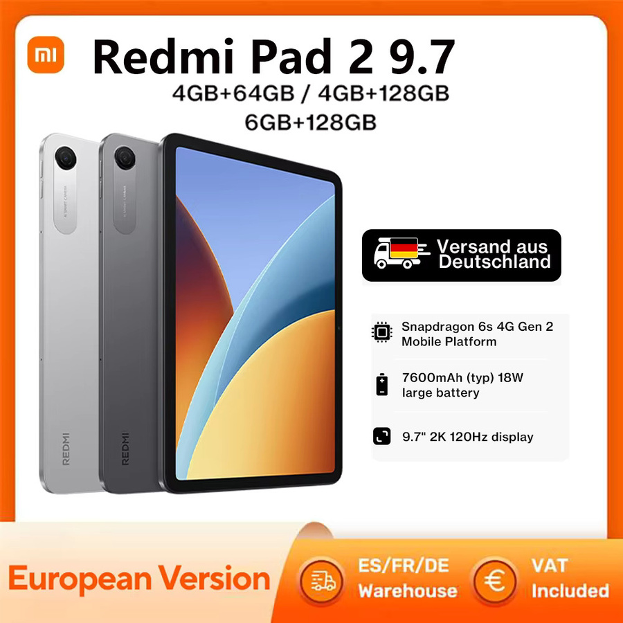 Xiaomi Redmi Pad 2 Tablet mit 9,7 Zoll 2K 120Hz Display, Snapdragon 6s Gen 2, 4G LTE, 7600mAh Akku und 8MP Kamera in Silber - Bild 2