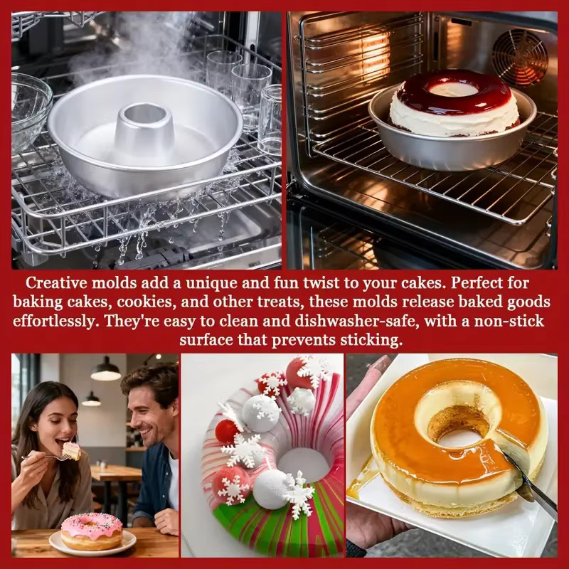 Antihaftbeschichtete Donutform aus Aluminium in Silber für Flan, Creme und Karamell-Pudding, runde Ring-Backform für den Ofen - Bild 4