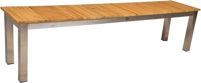 DELUKE Gartenbank GRETA aus Teakholz und Edelstahl, wetterfeste Sitzbank für Garten und Terrasse, Farbe: Braun, Breite: 180 cm - Bild 1