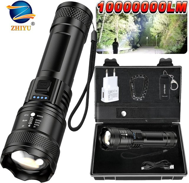 ZHIYU Taktische LED Taschenlampe in Schwarz, USB wiederaufladbar und wasserdicht für Outdoor, Camping und Notfälle - Bild 1