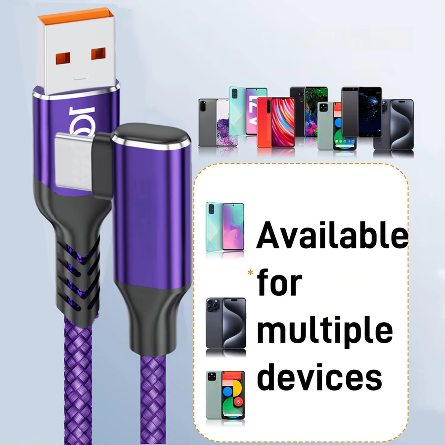 Lila USB-C auf USB-A Ladekabel aus geflochtenem Nylon, langlebiges USB-C Kabel für verschiedene Geräte - Bild 5