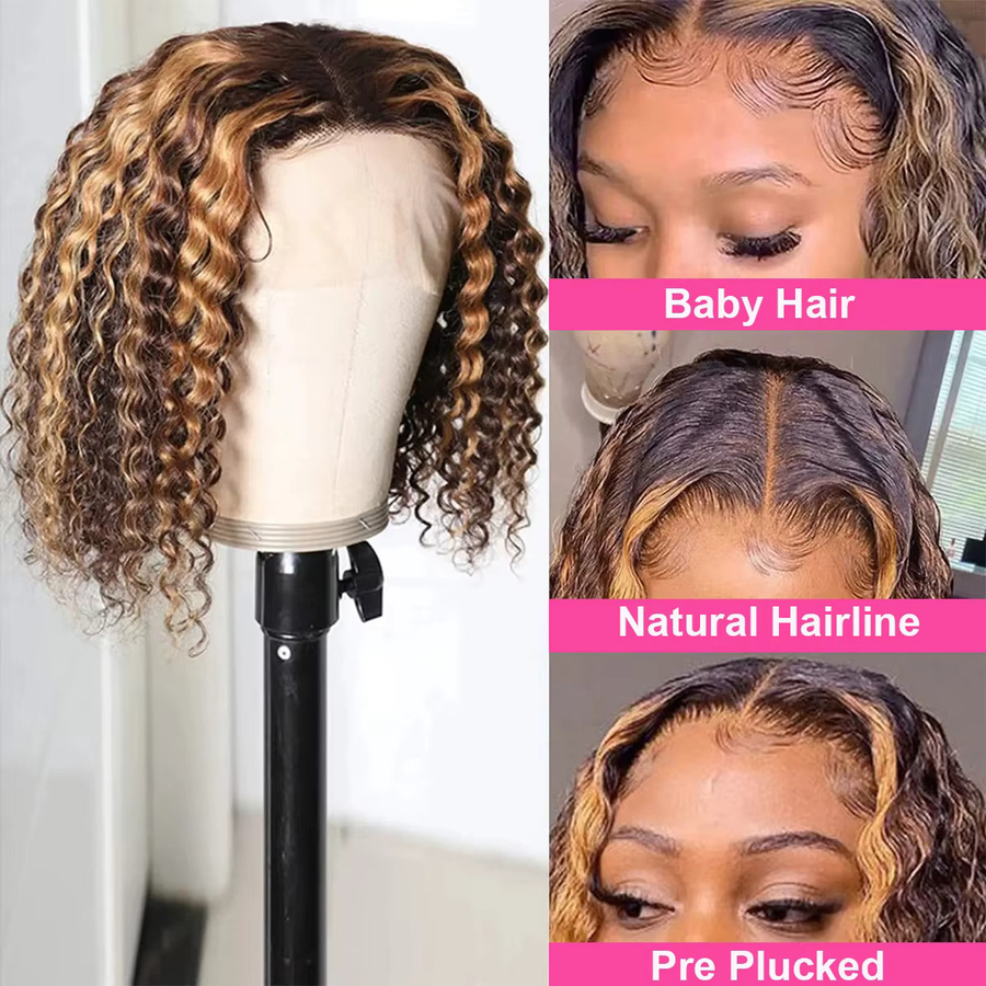 Luxexuan Bob-Perücke, Wasserwellen-Ombré, 100% Echthaar, Damen - Bild 3
