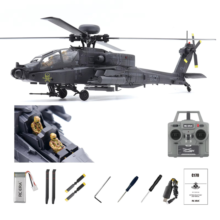 RC ERA C170 AH-64 Apache, RC-Helikopter, bürstenlos, mit 2 Handbemalten Tarnfarben-Pilotenfiguren - Bild 4