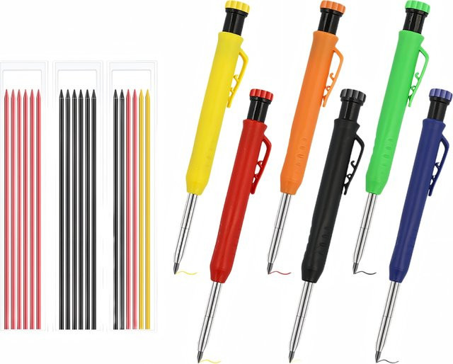BUNKI Zimmermannsbleistift-Set mit Chisel-Spitze in Rot, professioneller Graphit-Marker für technische Anwendungen - Bild 1