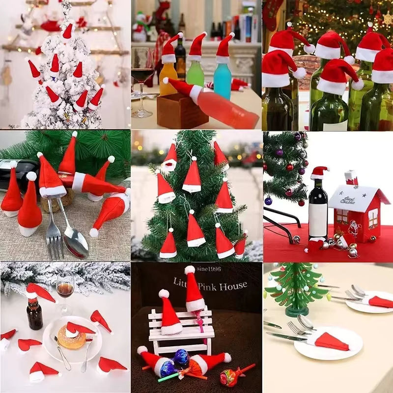 50 Stück Weihnachts-Mützen als Tischdekoration in Rot für Besteck und Geschenke - Bild 3