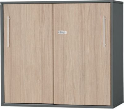 Schäfer Shop Select Start Off Anstell- und Aufsatz-Schiebetürenschrank in Tischhöhe, abschließbar, Graphit/Eiche, B: 80 cm, T: 42 cm, H: 72,6 cm - Bild 1