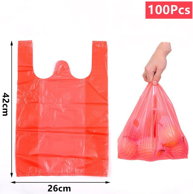 100 Stück rote Plastiktüten mit Griff als verdickte Tragetasche und Aufbewahrungstasche - Bild 1