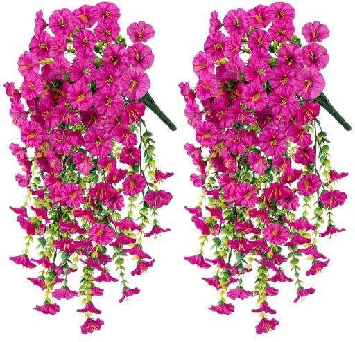 Liqiangang Künstliche Petunien zum Aufhängen, UV-beständige Kunstblumen in Pink, 2 Stück - Bild 1