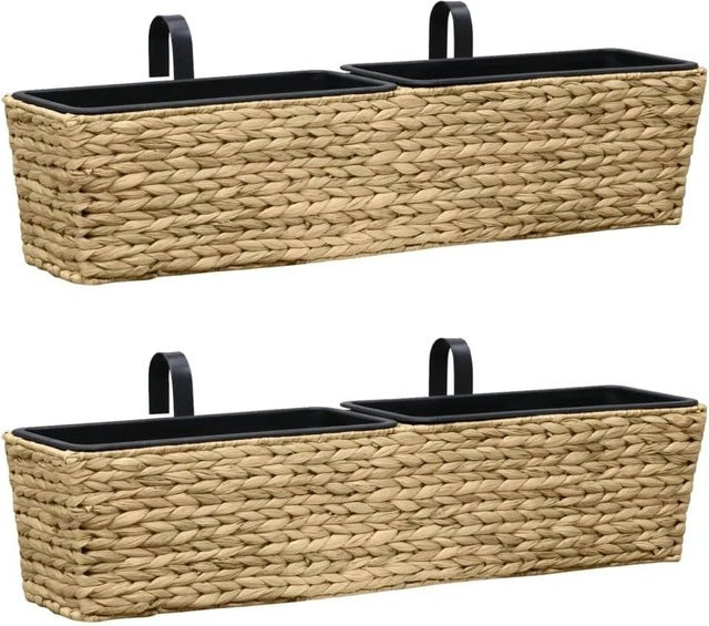 Furnicato Blumenkasten Set aus 2 Stück aus Wasserhyazinthe und Stahlrahmen in Braun und Beige, B: 80 cm, H: 20 cm, T: 18 cm - Bild 1