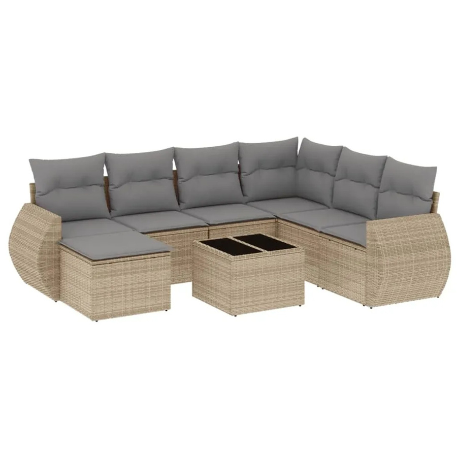 vidaXL 8-tlg Garten-Sofagarnitur in L-Form aus beige farbenem Poly-Rattan mit wetterfesten Kissen und pulverbeschichtetem Stahlgestell - Bild 2