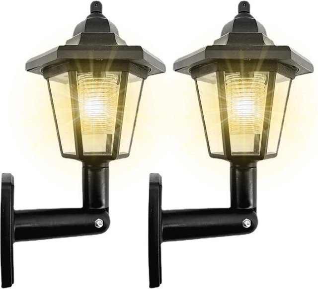 2er-Set YJMP Super Lighting Solar-LED-Wandleuchten in Weiß, sechseckige Outdoor-Solarleuchten mit Bewegungssensor und Dämmerungssensor für Garten und Außenbereich, warmweiß - Bild 1